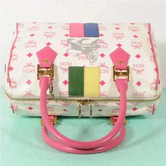 AUTHENTIC MCM Visetos Lion Tote Boston Bag + Dust Bag - Picture 8 of 12